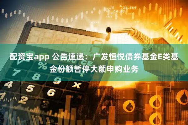 配资宝app 公告速递：广发恒悦债券基金E类基金份额暂停大额申购业务